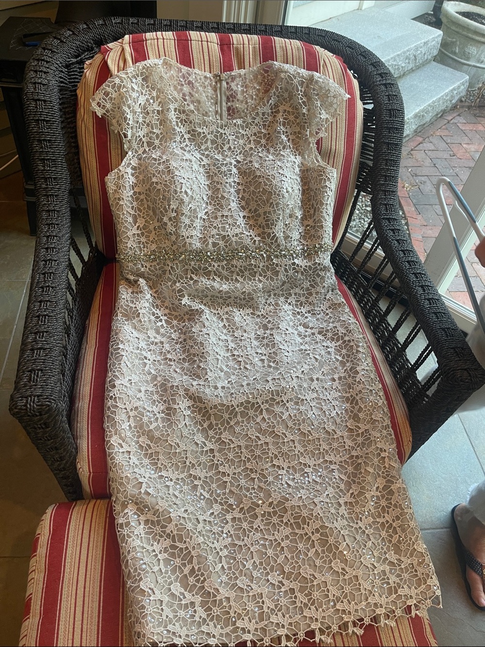 Social Occasions by Mon Cheri Ivory Lace Midi Sheath Dress
